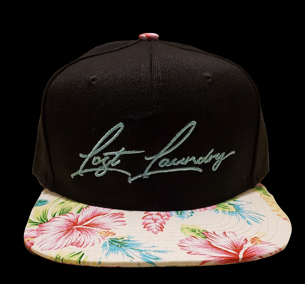 Black Hibiscus Hat White Bill