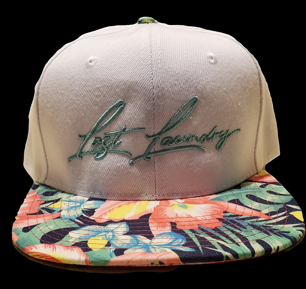 White Hibiscus Hat Navy Blue bill